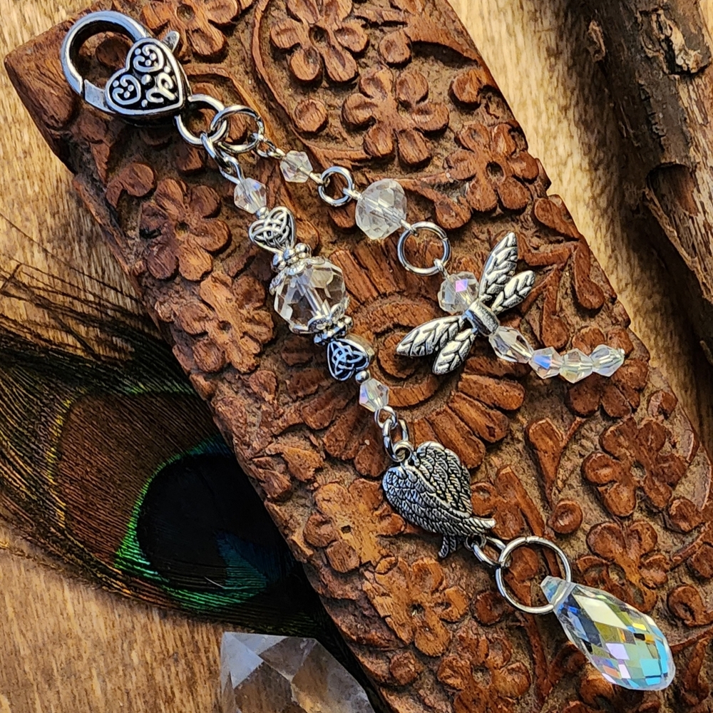 Angel PurseCharm Dragonfly BagCharm Celtic Heart Bag Clip on Crystal Suncatcher - Picture 1 of 16